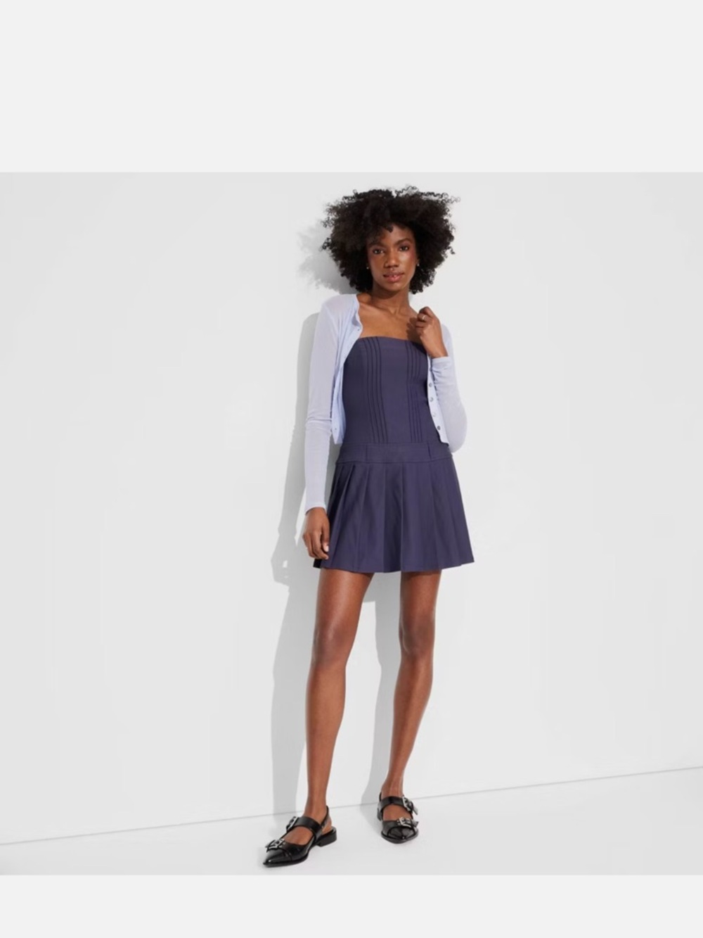 wild fable Navy Strapless Pleated Mini Dress